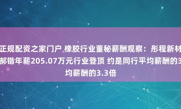 正规配资之家门户 橡胶行业董秘薪酬观察：彤程新材董秘郝锴年薪205.07万元行业登顶 约是同行平均薪酬的3.3倍